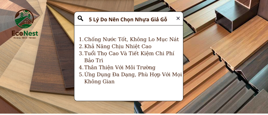 Nhựa giả gỗ đang là lựa chọn hàng đầu cho không gian ngoài trời nhờ vào những ưu điểm vượt trội trong khả năng chống chịu thời tiết. 